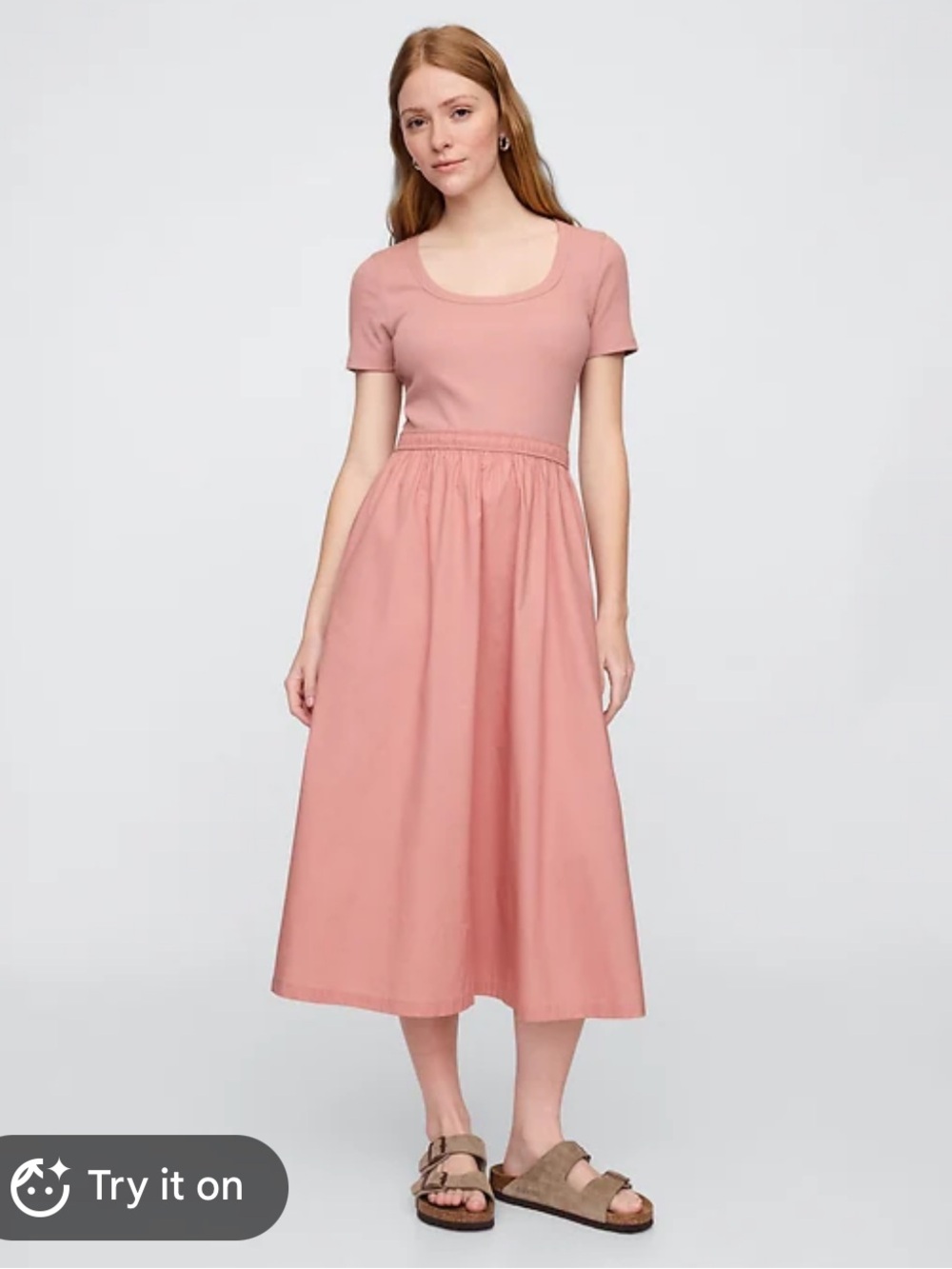 GAP Factory Dusty Rose Scoopneck Midi Dress